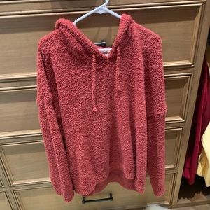 Red/orange Sherpa hoodie pullover